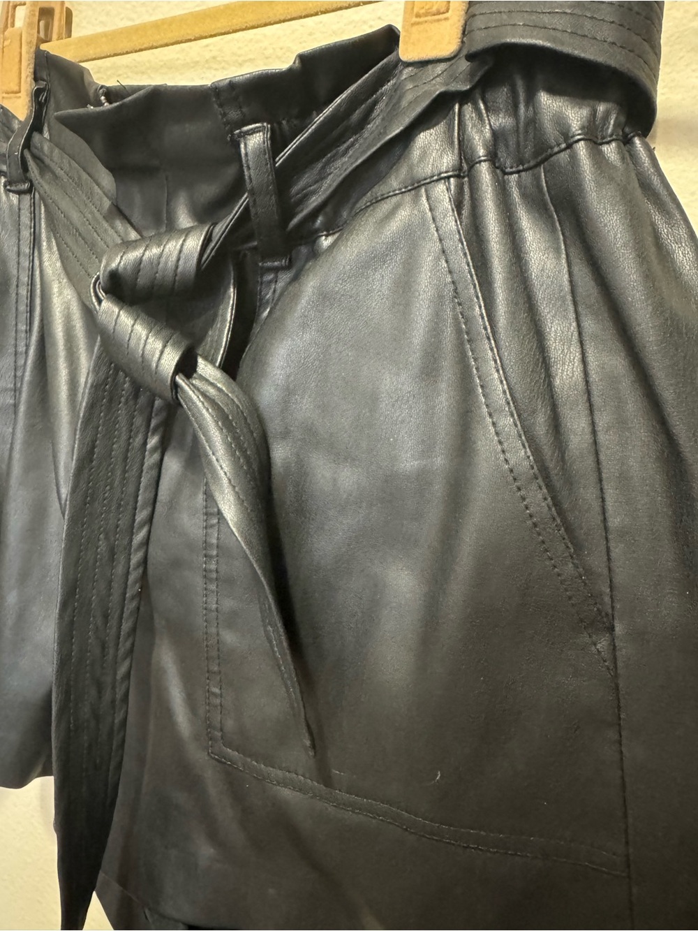 Blank NYC Black High-Waist Faux Leather Paperbag Shorts with Tie - Picture 4 of 4
